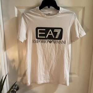 Emporio Armani EA7 White Tee, cotton/Elastan blend, men’s size Small